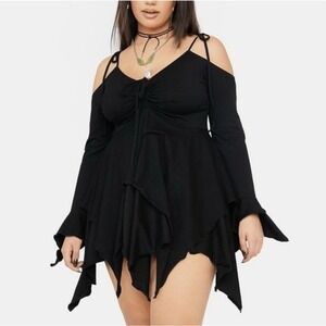 NWT Dolls Kill Current Mood Black Fairy Mini Dress Handkerchief Hem Whimsigoth S